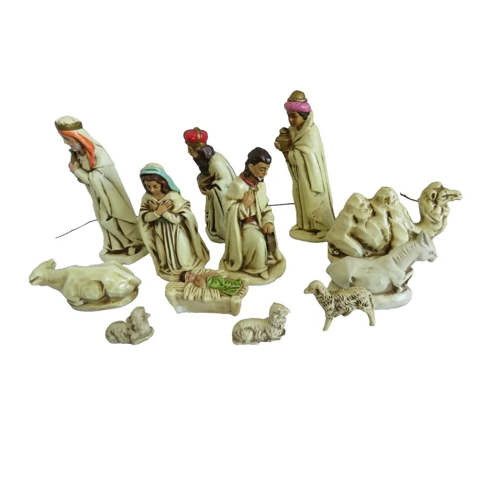 VINTAGE CHRISTMAS NATIVITY CHALKWARE FIGURINES‎ JAPAN 12pc